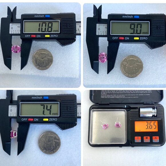 Sterling Silver 925 Oval Faceted Prong Set Pink Ruby Stud Earrings - Picture 11 of 16